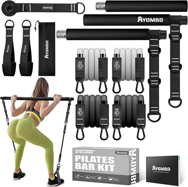 Pilates Bar Kit with Resistance Bands, Workout Equipment for Legs, Hip, Waist, Arm, Squats Exercise Equipment for Home Workouts, Adjustable