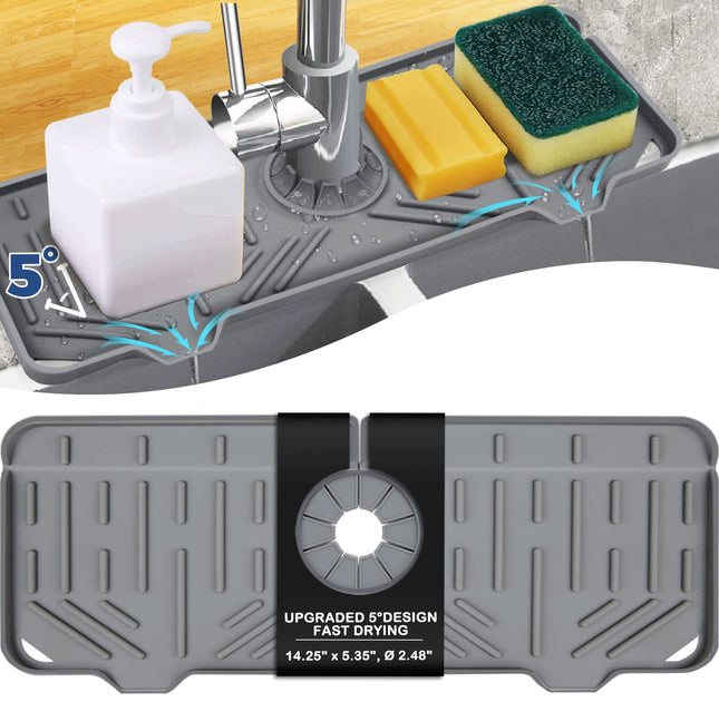 BFONS Silicone Faucet Handle Drip Catcher Drying Tray Mat Dish Soap Sponge Holder Accessories Gadgets for Kitchen Counte