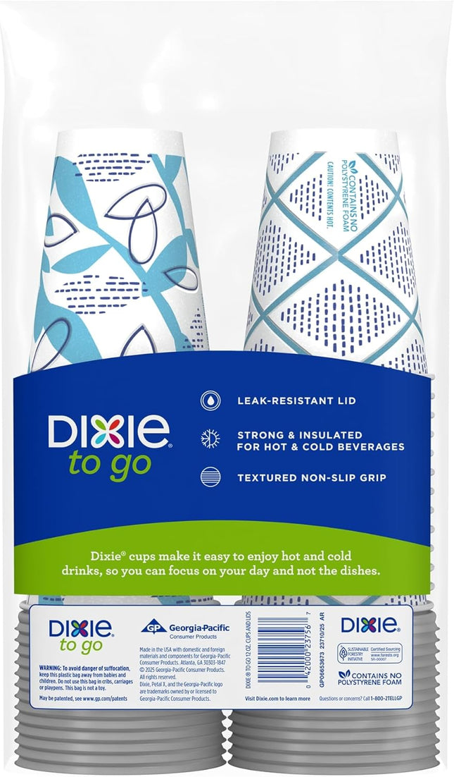 Dixie to Go Medium Paper Coffee Cups with Lids, 12 Oz, 26 Count, Disposable Cups