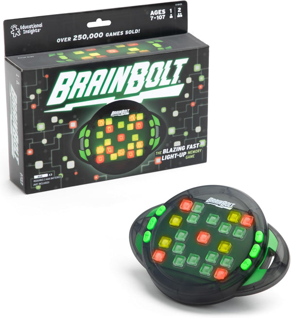 Educational Insights Brainbolt - Handheld Memory Game with Light and Sound, Electronic Brain Games, Single Player Brain Teasers for Kids Teens, &