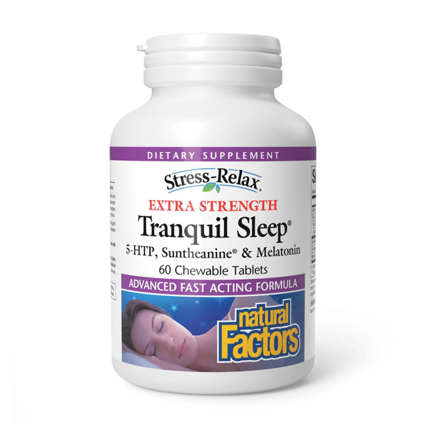 Natural Factors Stress-Relax Tranquil Sleep Extra Strength, with Suntheanine L-Theanine, 5-HTP, Melatonin, 60 Tablets