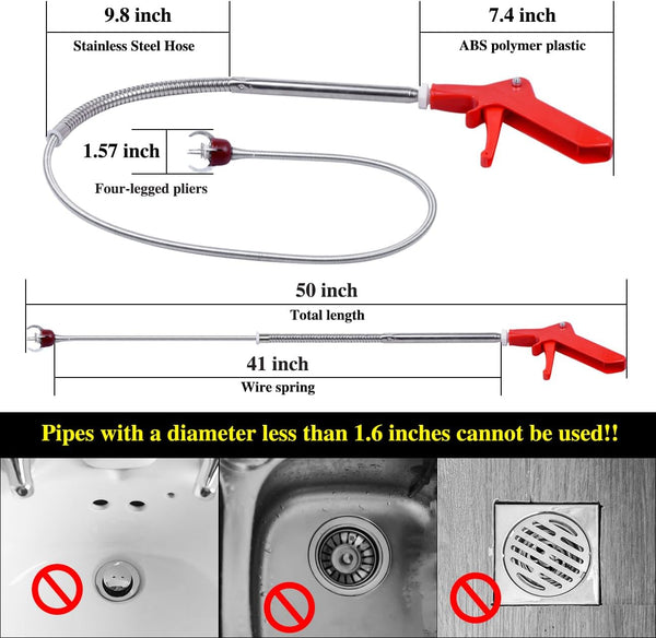 50 Inch Toilet Snake Drain Auger Cleaner Tool, Upgraded Grabber Unclogger Tool, Toilet Auger Clog Remover Tool, Stainless Steel Telescoping Rod