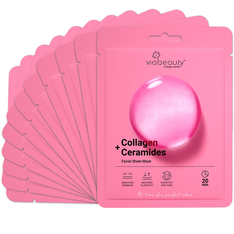 VIABEAUTY 12 Pack of Collagen Face Mask with Ceramides - Rejuvenating Facial Sheet Mask, Reduce Wrinkles & Fine Lines - Face Masks Skincare
