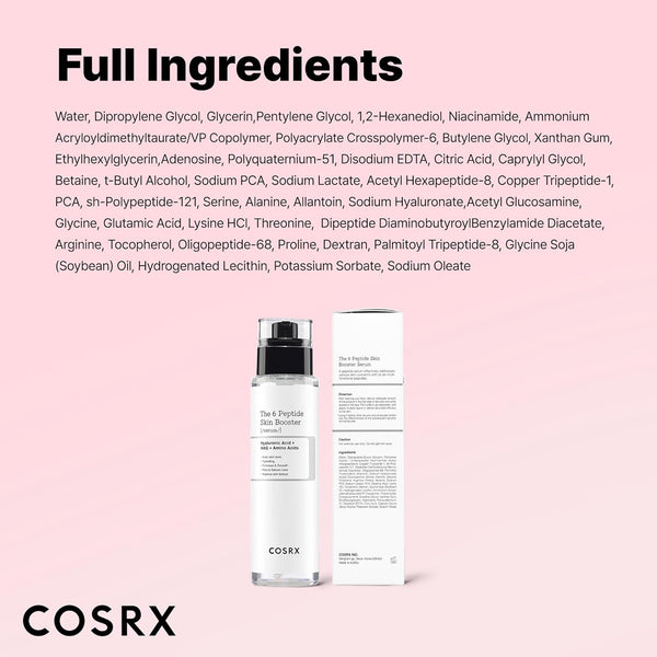 COSRX 6X Peptide Collagen Booster Toner Serum, Niacinamide & Hyaluronic Acid Facial Essence for All Skin Types, Korean Skin Care, Paraben Free,