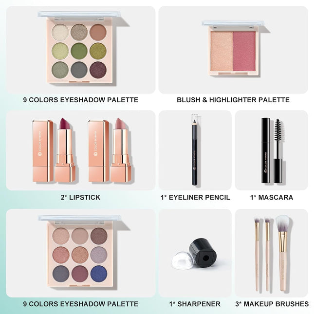 Color Nymph All In One Makeup Kit, Makeup Gift Set for Beginners Teenager Girls with Eyeshadow Palette Blush Lipstick Li
