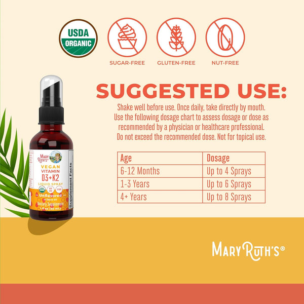 Maryruth'S Vitamin D3 | K2 | Liquid Spray | Supplement for Adults & Kids | Calcium Absorption Strong Bones | Vegan | Non-Gmo | Gluten Free | 1 Fl Oz