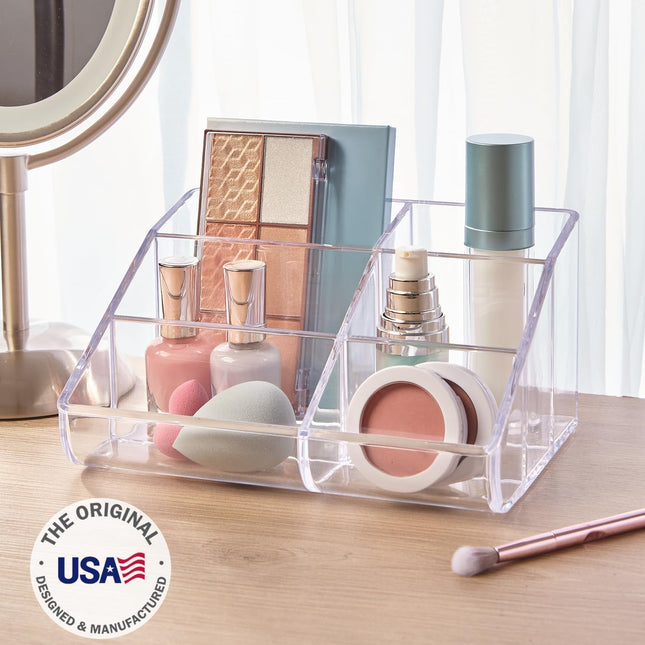 Stori Clear Plastic Vanity Makeup Organizer | 6-Compartment Holder for Brushes, 