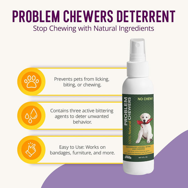 Health Extension Advanced Chew Solution with 3 Bittering Agents 8oz - Effectively Stops Licking, Biting, and Chewing in Pets