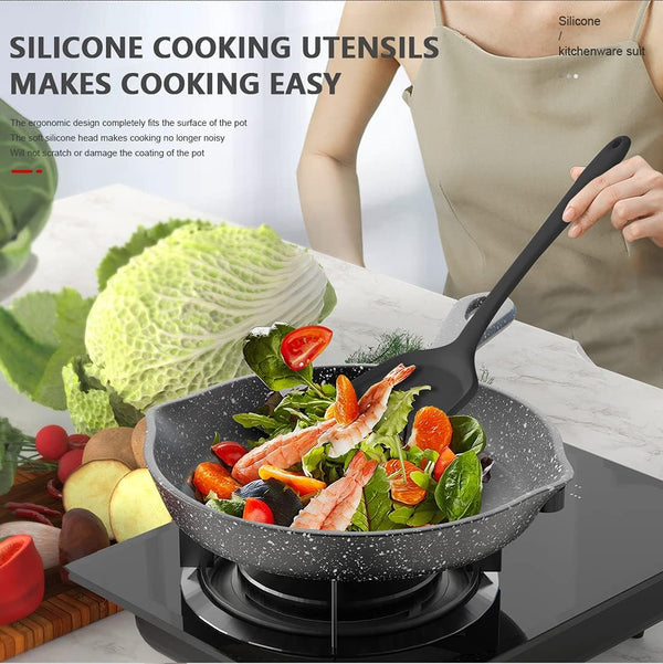 AOTHOD Silicone Cooking Utensils Set - 446°F Heat Resistant Kitchen Utensils,Turner Tongs,Spatula,Spoon,Brush,Whisk,Kitchen Utensil Gadgets Tools