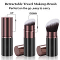 Retractable Kabuki Makeup Brush, 2 Pack Travel Powder Foundation Makeup Brush Face Blush Brushes for Blending Liquid, Blush, Bronzer, Buffing,