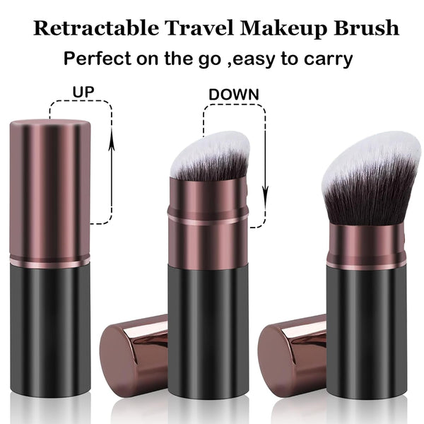Retractable Kabuki Makeup Brush, 2 Pack Travel Powder Foundation Makeup Brush Face Blush Brushes for Blending Liquid, Blush, Bronzer, Buffing,