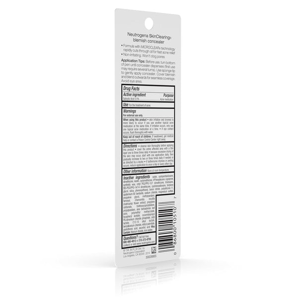 Neutrogena Skinclearing Blemish Concealer Face Makeup with Salicylic Acid Acne Medicine, Non-Comedogenic and Oil-Free Concealer Helps Cover, Treat