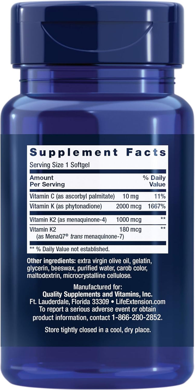 Life Extension Super K, Vitamin K1, Vitamin K2 Mk-7, Vitamin K2 Mk-4, Vitamin C,