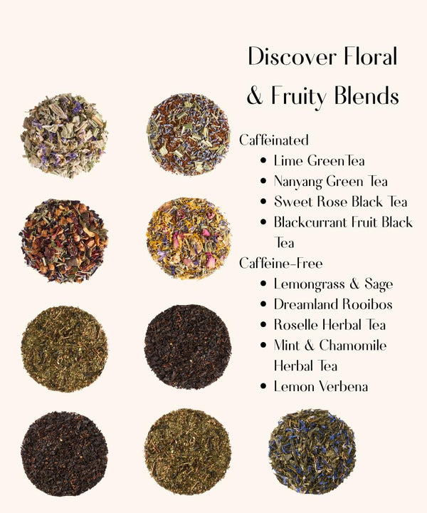 EZR Leaf Herbal & Fruit Tea Sampler Gift Box – 22 Pyramid Tea Bags with 9 Fruit & Floral Blends – Low & Caffeine Free Assortment for Relaxing Tea