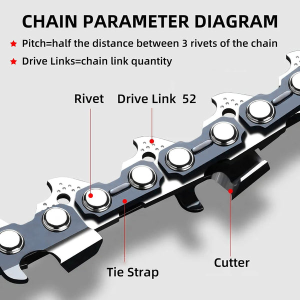 4 Pack 14 Inch Chainsaw Chain 52 Drive Links, .050" Gauge, 3/8" LP pitch, 14-Inch Replacement Chainsaw Chains Low-Kickback Fits Craftsman, Echo,