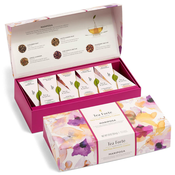 Tea Forte Mariposa Premium Tea Petite Presentation Box Tea Gift Sampler, 10 Count, 1 of Each Variety Individually Wrapped Handcrafted Pyramid