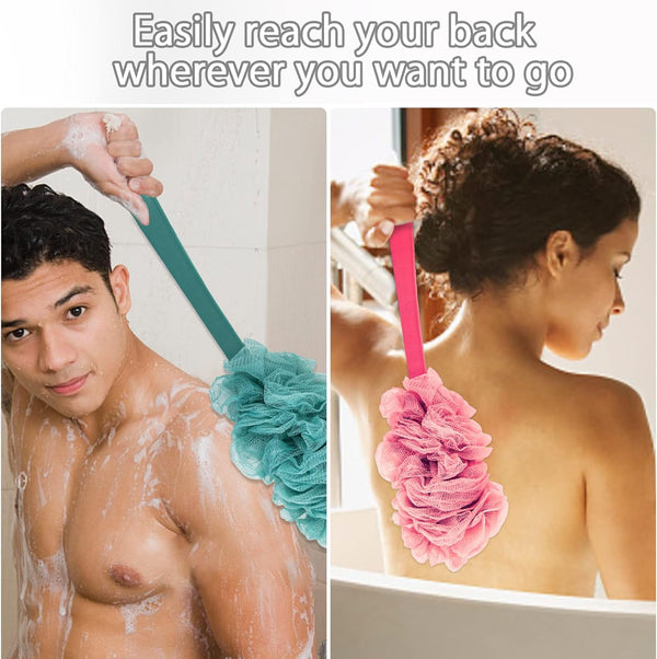 Evmliy Back Scrubber for Shower, Loofah Sponge Brush Exfoliating Body, Long Handle Scrub Brush for Shower with Loofah on a Stick for Back Use,