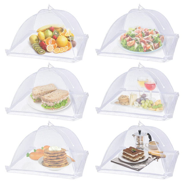 Large Food Cover,6 Pack Mesh Food Tent,17"X17",White Nylon Covers,Pop-Up Umbrell