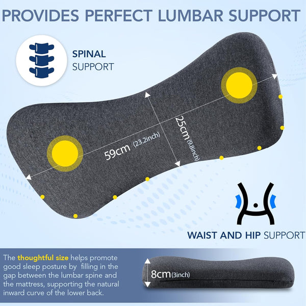 Hapiclody Lumbar Support Pillow for Sleeping Memory Foam Lumbar Pillow for Lower Back Pain Relief Back Support Pillow for Side,Back and Stomach