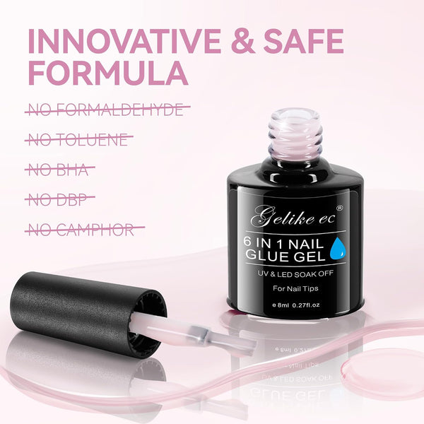 Gelike EC 6-in-1 Jelly Nail Builder Gel: Sheer Baby Pink UV Rubber Base Gel for Apex Building & Extension – Extra Strong Adhesive for Press On &