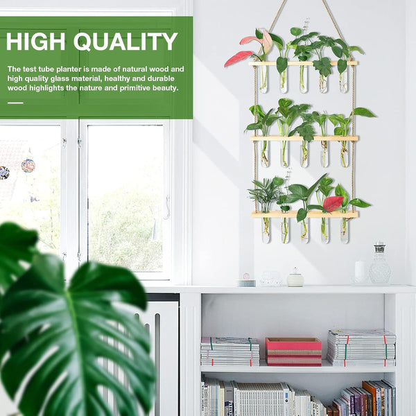 XXXFLOWER Wall Hanging Propagation Station with Wooden Stand 15 Tubes Beige 15 Tube Vases