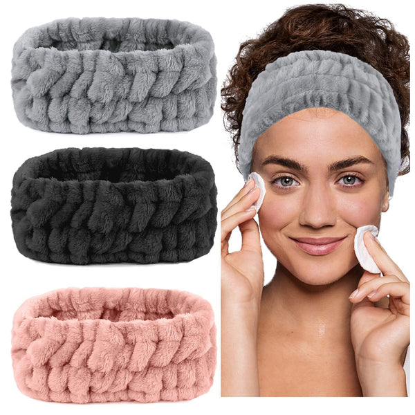 LAPOHI 3 Pack Microfiber Towel Headbands for Washing Face, Facial Headbands Makeup Headband Spa Headband Skincare Headband Fash Wash Headband for
