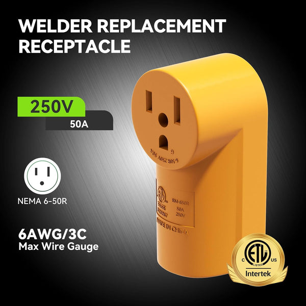RVGUARD 50 Amp Female Welder NEMA 6-50P Plug Welder Replacement, ETL Listed 6-50HP