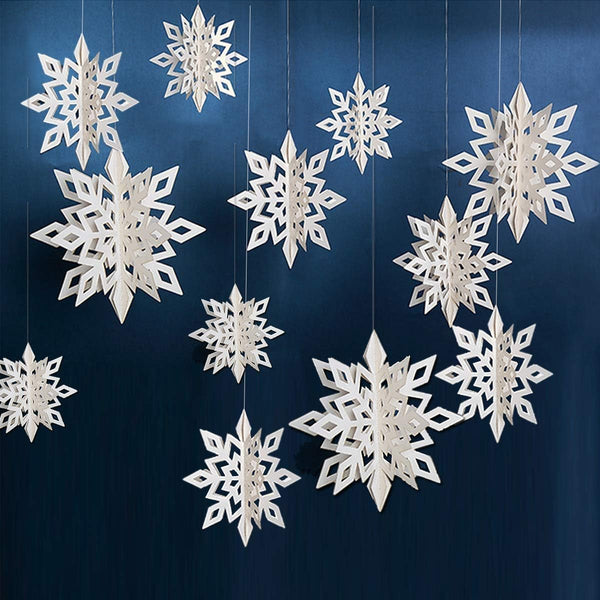 OuMuaMua Winter Christmas Hanging Snowflake Ornaments, 12PCS Snowflakes Garland & 12PCS 3D Glittery Large White Snowflake for Xmas Winter