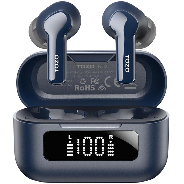 TOZO Hybrid Active Noise Cancelling Wireless Earbuds with 6 Mics AI Clear Call Ear Buds 55H Playtime with LED Display 32 Preset Eqs via APP