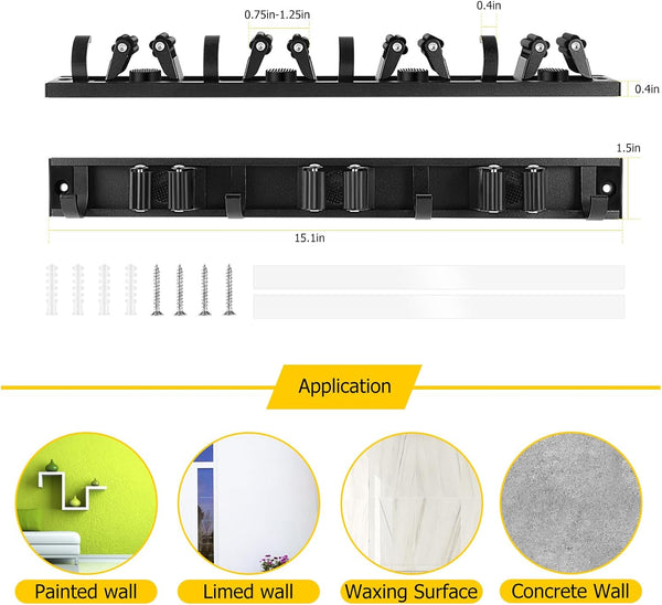 SLIIMU Movable 30'' Broom and Mop Holder Wall Mount with Sliding 7 Racks 8 Hooks, Storage Organizer Wall Hanger, Cleaning Tool Hanging Grippers