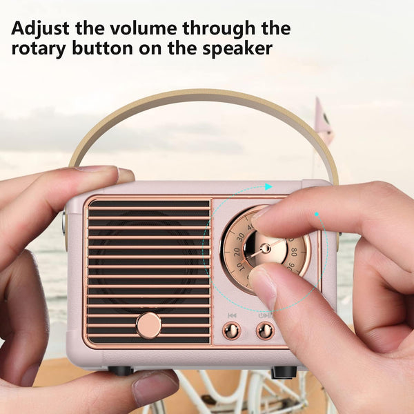 Retro Bluetooth Speaker, Portable Wireless Speaker with Crystal Clear Stereo Sound Rich Bass, Best Birthday Gifts Ideas for Women Teenage (Pink)