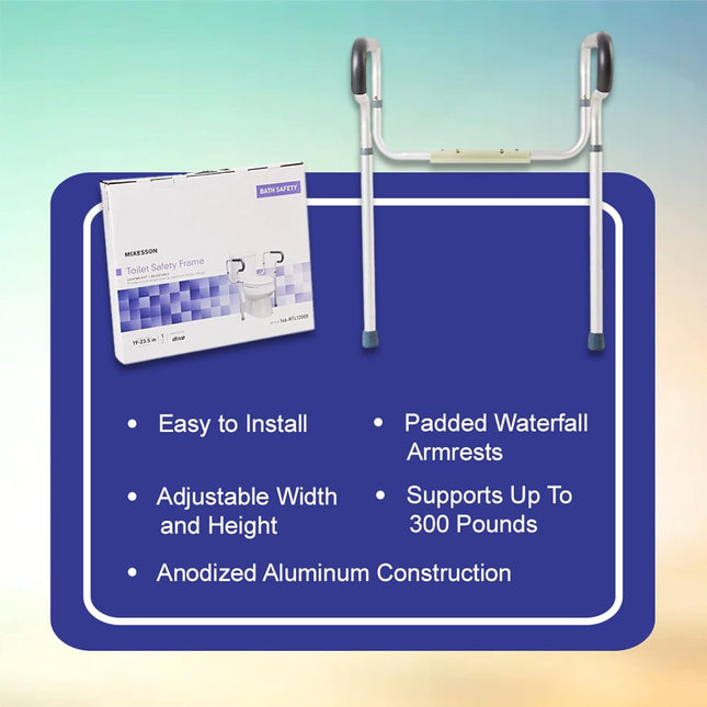 Mckesson Toilet Safety Frame and Rail, Aluminum, Adjustable, 300 Lbs Weight Capa