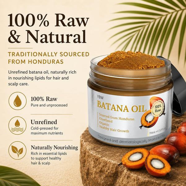 YBW Batana Oil for Hair Growth Dr. Sebi Organic, Natural, Pure and 100% Raw Batana Oil Paste from Honduras - Botana Enhances Hair Thickness,