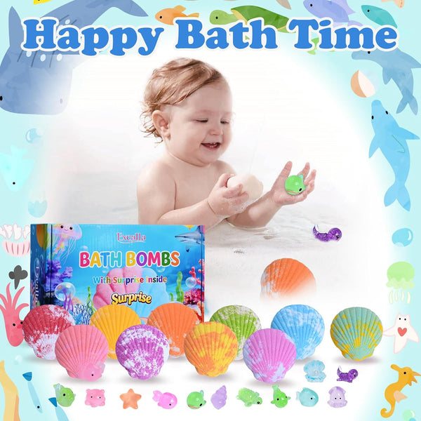 Bath Bombs for Kids with Toys Inside for Girls Boys - 10 Handmade Bubble Bath Fizzies Bomb with Surprise Sea Animals Toys, Easter Birthday