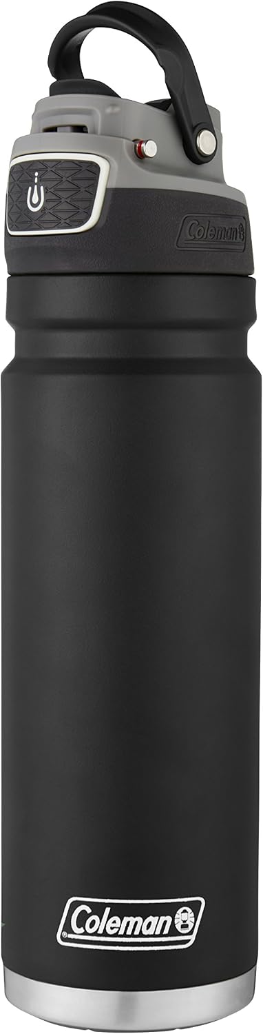 Coleman Autoseal FreeFlow Stainless Steel Water Bottle, Black, 24oz 24oz Black