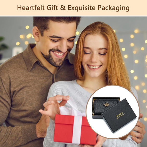 imeetu RFID Credit Card Holder, Small Leather Zipper Card Case Wallet for Women Lite Lite - Brown