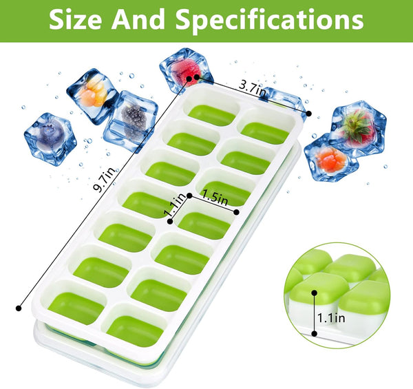 Ice Cube Tray, 4 Pack Silicone Ice Tray, 14 Ice Cube Molds with Lids, Stackable Ice Cube Molds for Chilling Drinks, Whiskeys, Cocktails (2Blue +