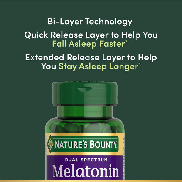 Nature’s Bounty Melatonin 5mg Dual Spectrum, 100% Drug Free Sleep Supplement, Quick Release and Extended Release, Promotes Relaxation and Sleep