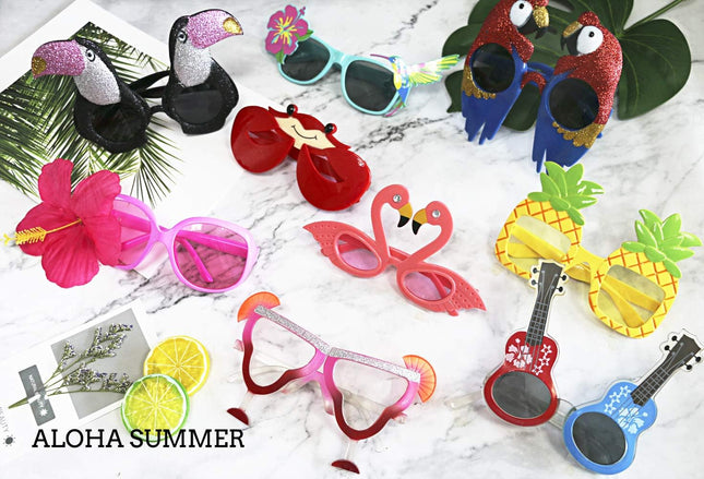 Ocean Line Luau Party Sunglasses - 9 Pairs Funny Hawaiian Glasses, Tropical Fanc