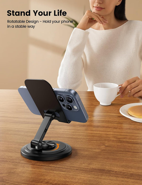 Lamicall Cell Phone Stand for Desk - [360° Rotation] Sturdy Adjustable Desktop Phone Holder, Foldable Mobile Stand, Office Desk Accessories Gifts