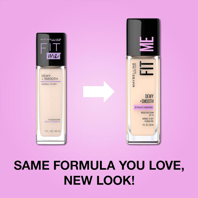 Maybelline Fit Me Dewy + Smooth Liquid Foundation Makeup, Mocha, 1 Count (Packag