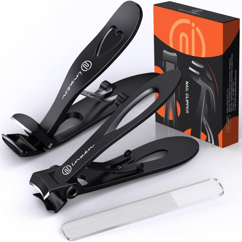 Toenail Clippers for Thick Nails for Seniors| INXEN 3-Pack Ergonomic Heavy Duty Angled Head Nail Clippers with Catcher | Premium Steel Wide