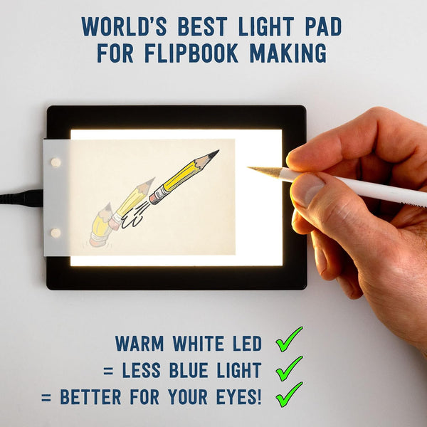Official Andymation's Flipbook Starter Kit for Kids & Adults with LED Light Pad for Drawing & Tracing Animation, Premium Pre-drilled Flip Book