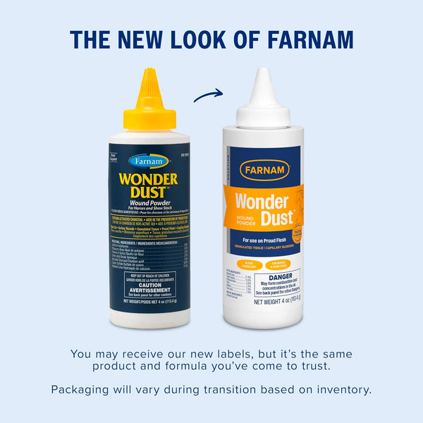 Farnam Wonder Dust Wound Powder, Blood Coagulant for Horses and Show Stock, For Use on Proud Flesh, Granulated Tissue, Stop Bleeding, 4 Ounces