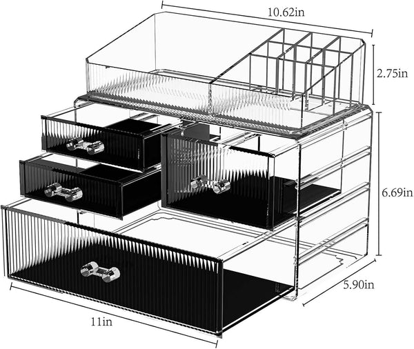 ZHIAI Stackable Storage Drawer, Acrylic Organizer, Cosmetic Organizer for Dresser, Vanity, Kitchen Cabinet, Bathroom, Under Sink, Home