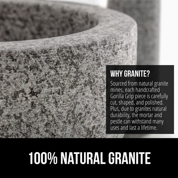 GORILLA GRIP 100% Natural Granite Stone Mortar and Pestle Set, 2 Cup, Non-Scratch Base, Heavy Duty Unpolished Molcajete Guacamole Salsa Bowl,