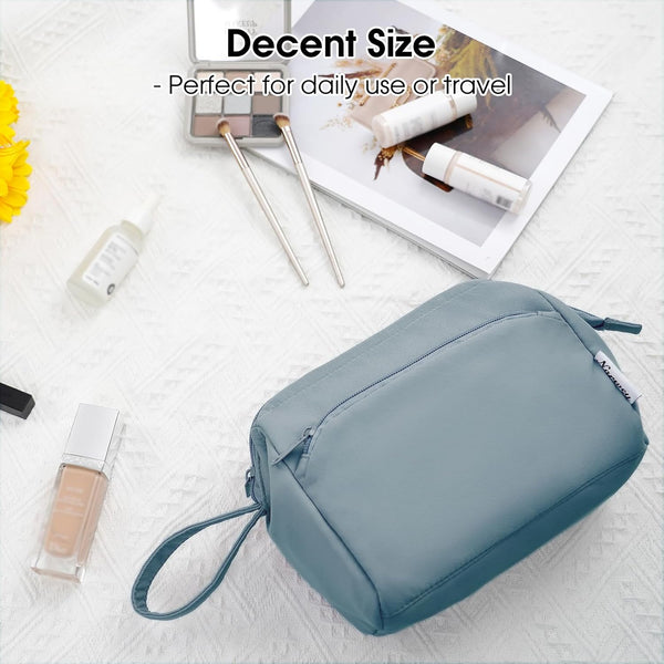 Narwey Wide-Open Makeup Bag Women Make up Bag Travel Cosmetic Bag Organizer Toiletry Bag for Cosmetics Toiletries Accessories (Greyish Blue)