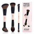 Jessup Face Makeup Brushes 3pcs Double Ended Makeup Brush Set for Foundation Contour Blush Highlight and Powder, Premium Synthetic Make up Brushes