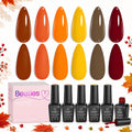 Beetles Fall Gel Polish Set, Autumn Leaves Collection, Burgundy Red Brown Colors | 6 Colors Orange Yellow Gel Polish Kit for Nails Soak Off UV LED