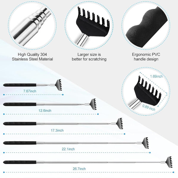 Yeipis 3 Pack Different Back Scratcher Metal Portable Telescoping with Rubber Handles, Extendable Back Massager Tool with Beautiful Box, Stocking